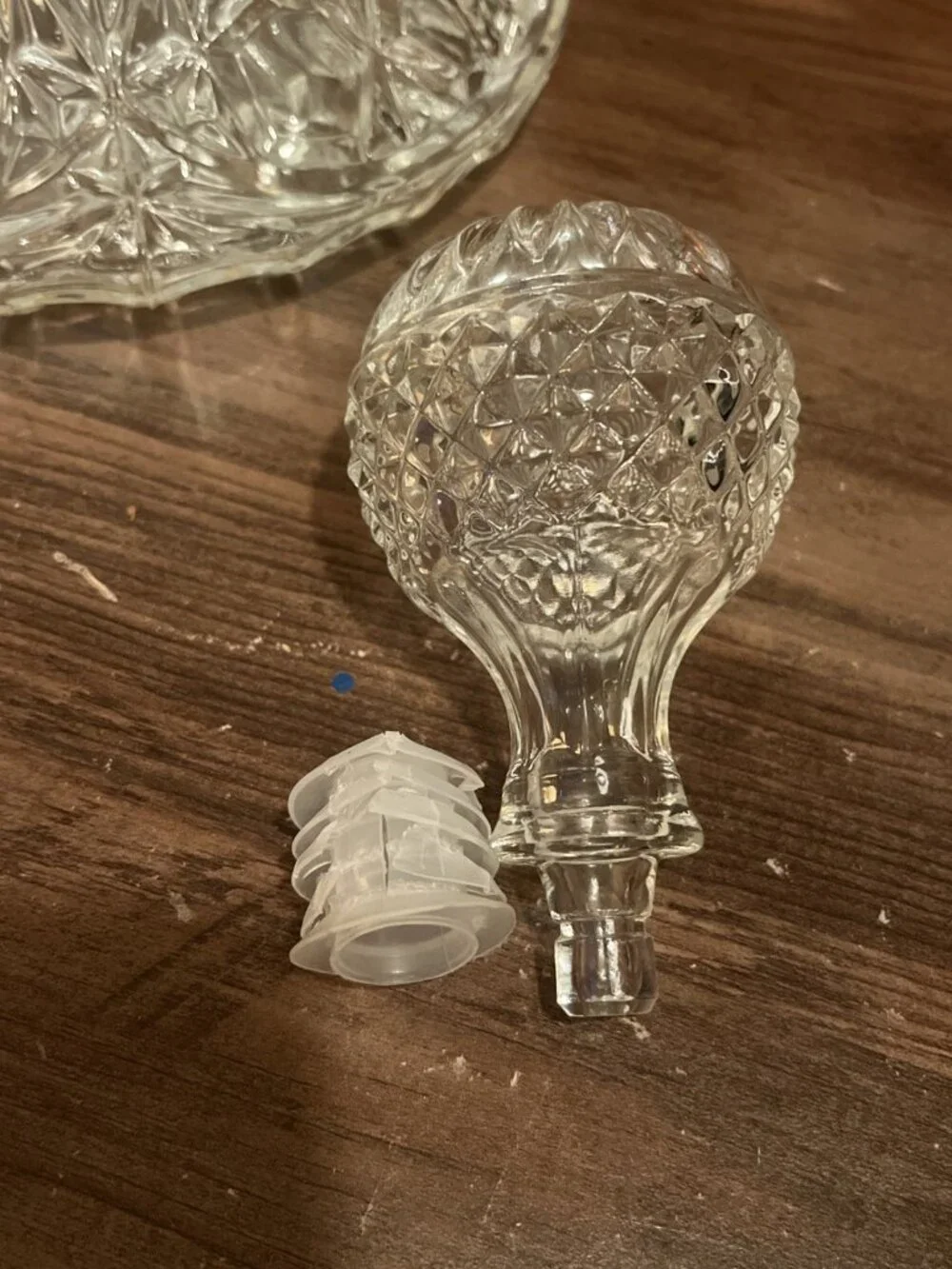 Vintage Pressed Glass Decanter Diamond Atomic Barware Bottle Hollywood MCM